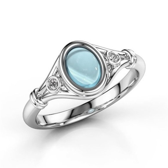 🎁New Blue Oval Opal Refine Fever Trendy Silver Rings for Women, EVGG1403 - Picture 2 of 7